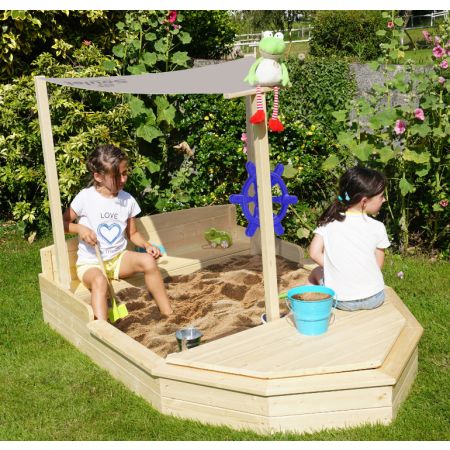 Bac à sable bateau en bois brut pour enfant - Soulet