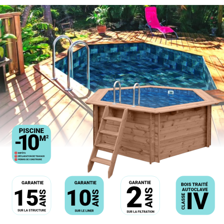 Piscine Bois Spark Ronde Hexagonale ⌀400x115cm Pierre de Bali