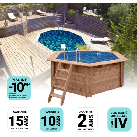 Piscine Bois Diamant Ronde avec Escalier ⌀360x131cm Pierre de Bali