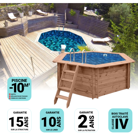 Piscine Bois Diamant Ronde ⌀360x131cm Pierre de Bali