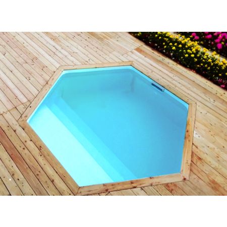 Piscine Bois Spark Ronde Hexagonale avec Plage immergée + Escalier ⌀400x115cm