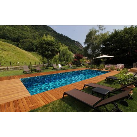 Piscine Bois Bianca Rectangulaire Luxe avec escalier d'angle 520x220x145cm Pierre de Bali