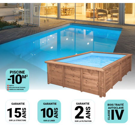 Piscine Bois Luna Rectangulaire avec Plage immergée + Escalier 350x270x70cm