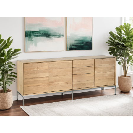 Buffet en chêne massif 3 portes 3 tiroirs KUBICO 225x41x78cm