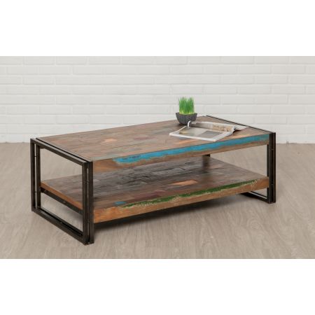 Table basse plateau en teck recyclé LOFT 120x60x40cm