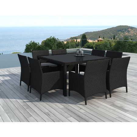 Ensemble table et chaises de jardin avec plateau de verre Noire Carré