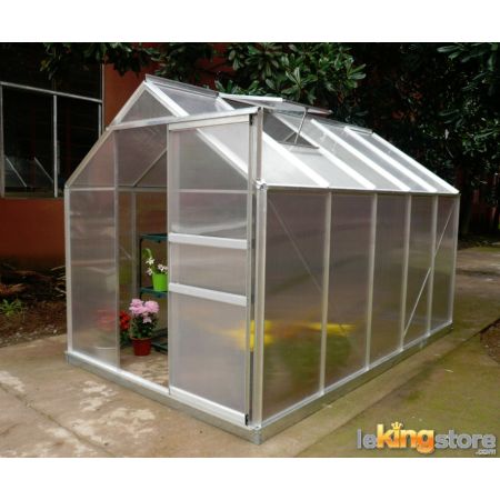 Serre de jardin avec structure alu et polycarbonate 5,92 m2 avec base et 1 fenêtre de toit - LEKINGSTORE