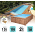 Piscine Bois Luxe Rectangulaire avec Plage immergée + Escalier 620x420x130cm