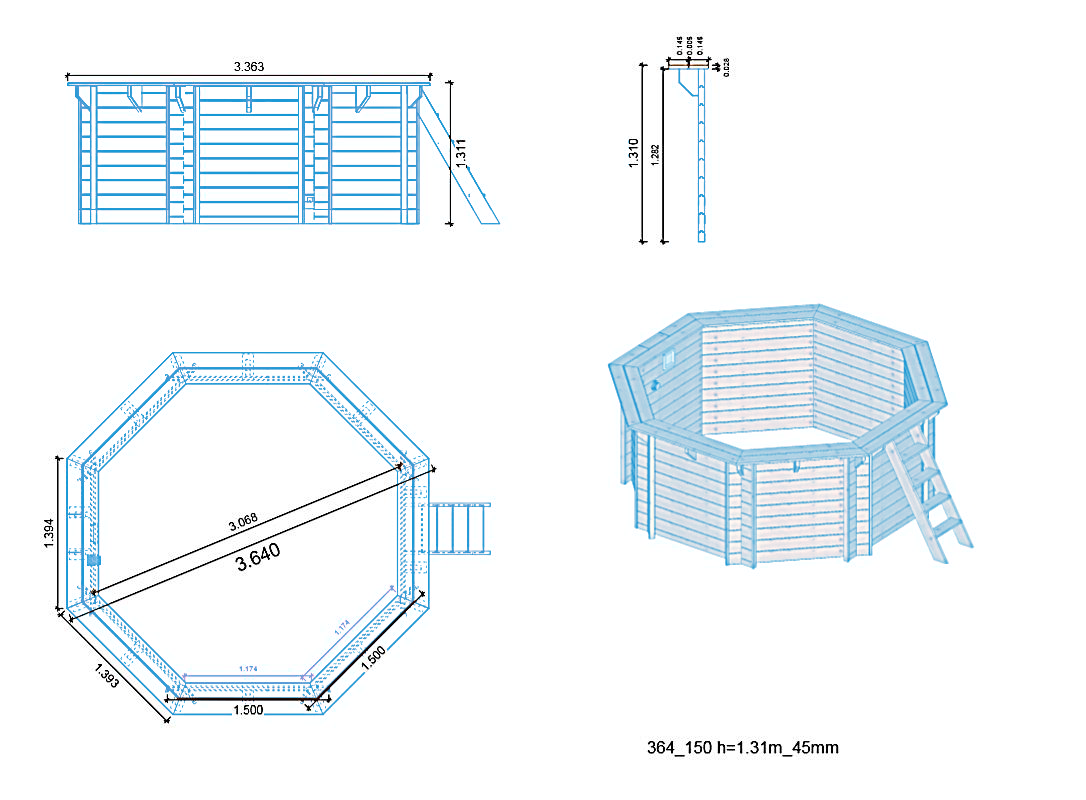 Bâche à barres pour piscine ronde octogonale Ø 360 cm - LeKingStore